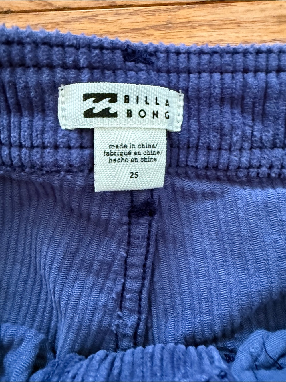 Sz 25 BILLABONG Be Free Wide Leg Blue Corduroy Pants High Waist - Picture 4 of 7